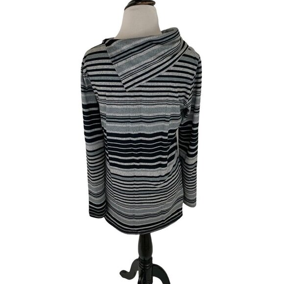 Unbranded Women's M Medium Cowl Neck Sweater Striped Blue Gray Polyester Blend - Picture 5 of 7